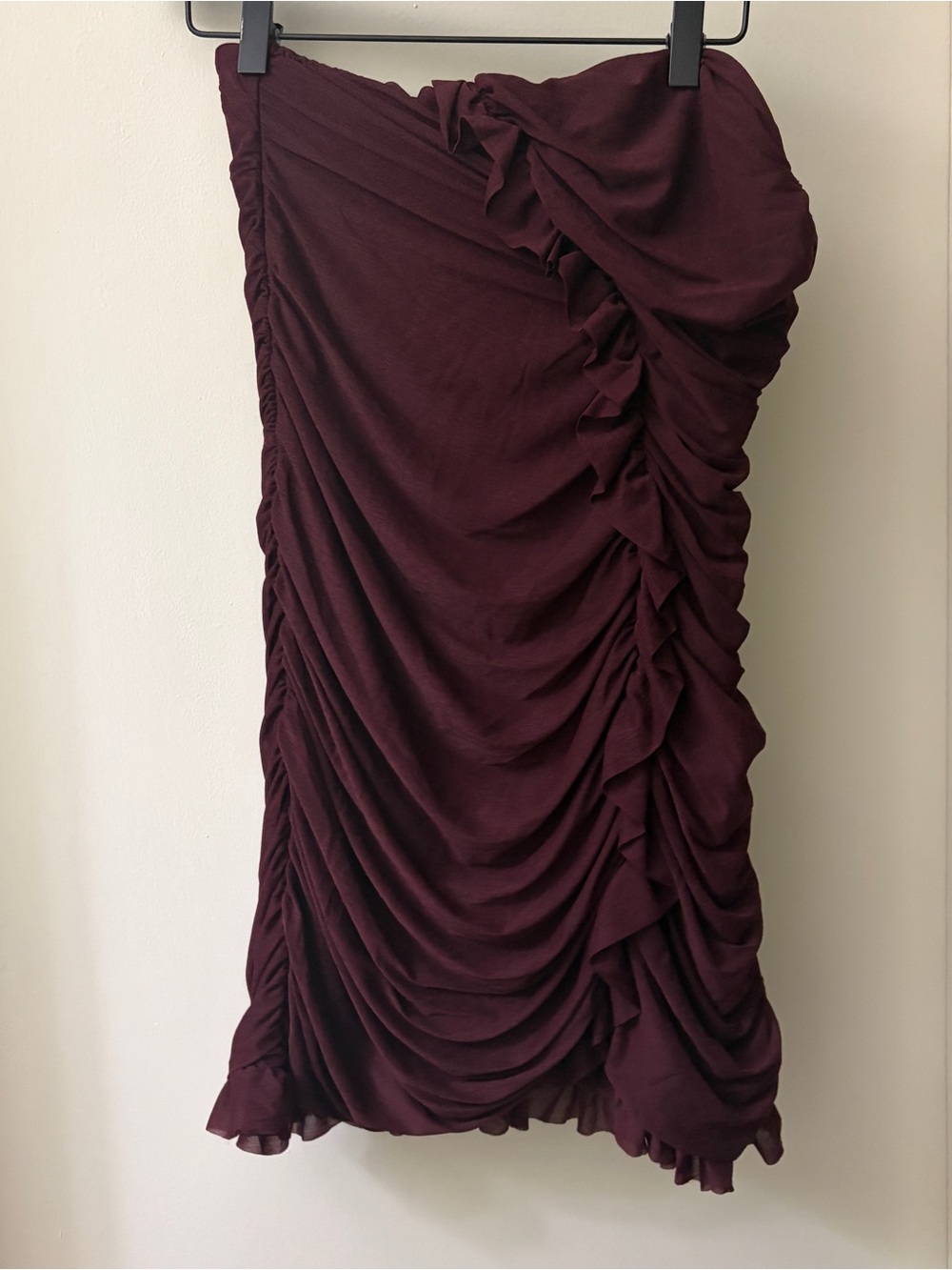Women’s Ruched Midi Skirt in Deep Burgundy